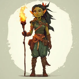 Female Goblin with Torch in Fantasy Style