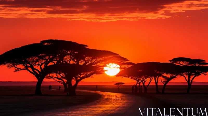 African-Influenced Sunset: A Majestic Interplay of Light and Silhouettes AI Image