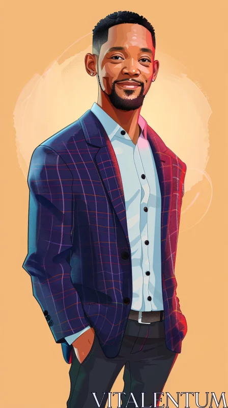 Modern Illustration of Will Smith in Stylish Attire AI Image