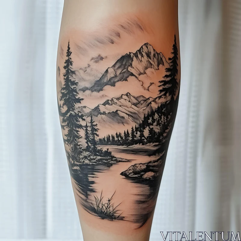 Serene Mountain Scene Tattoo AI Image