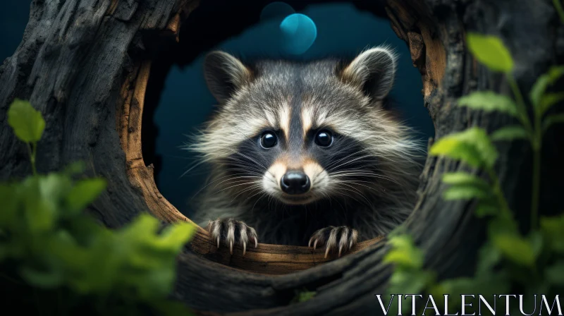 Captivating Raccoon in Tree Hollow - Nature Portrait AI Image