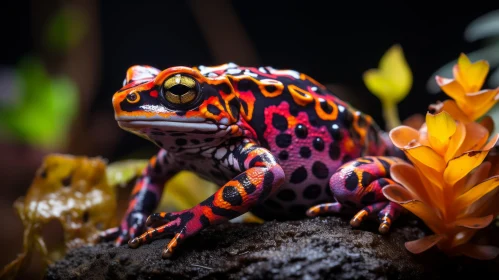 Colorful Flamingo Frog in Bold Saturation and Dark Hues