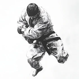 Monochrome Judo Fighter Illustration