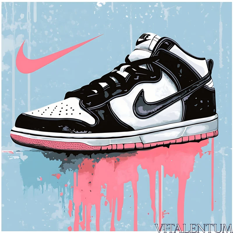 Modern Sneaker Illustration with Paint Drips AI Image