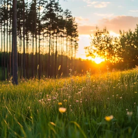 Sunset Field with Trees