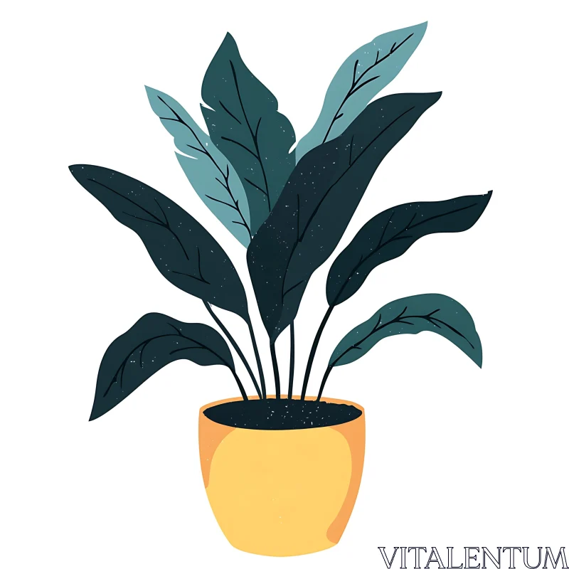 Teal Leaf Plant in Yellow Pot AI Image