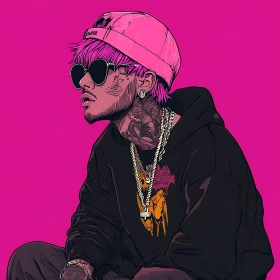 Man with Pink Hair and Tattoos