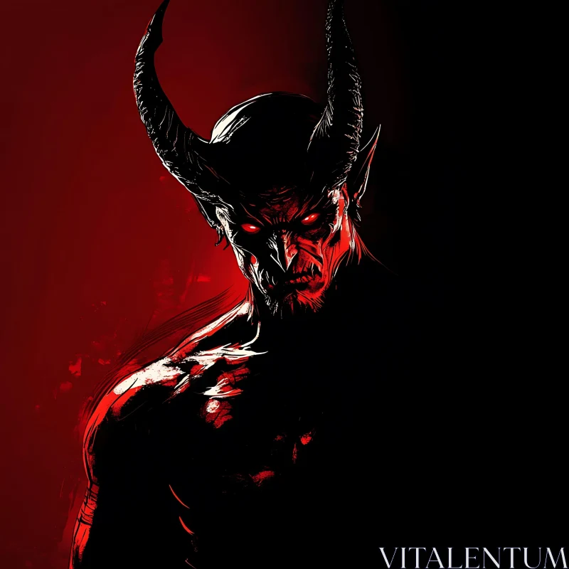 AI ART Dark Demon with Horns and Red Eyes