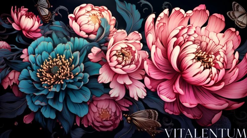 Floral Wallpaper with Butterflies: A blend of Nature and Intricate Artistry AI Image