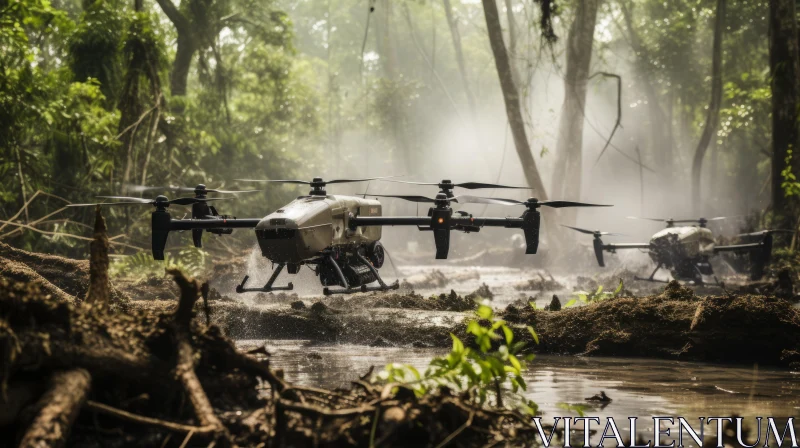 Industrial Military Drones in Action - A Tropical Forest Adventure AI Image