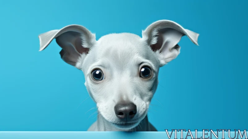 Playful White Dog Peeking from Blue Background - Caricature Style AI Image