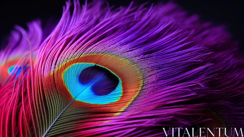 Ultraviolet Close-up of Peacock Feather - A Study in Contrast and Color AI Image