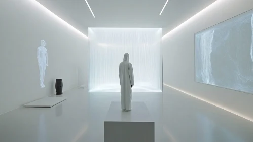 Serene White Interior with Standing Figure