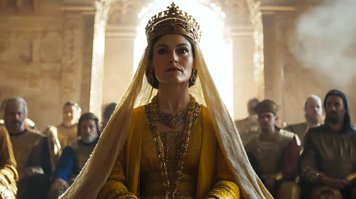 Regal Woman with Crown and Attendants