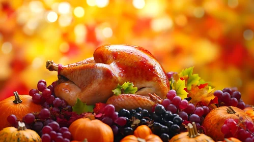 Roasted Turkey with Pumpkins and Grapes