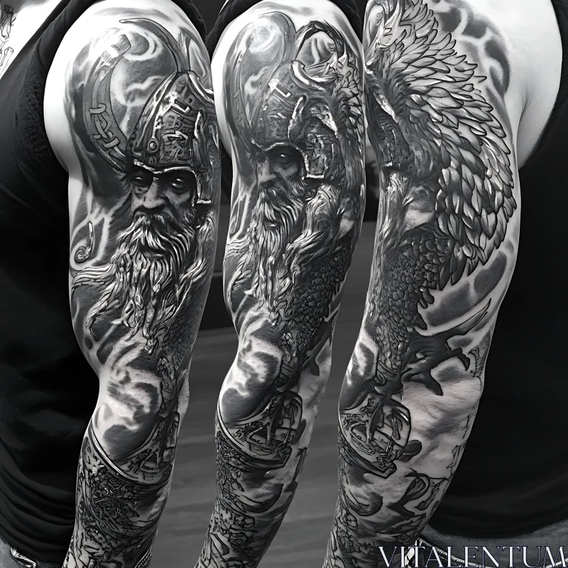 Intricate Viking Warrior Tattoo Sleeve AI Image