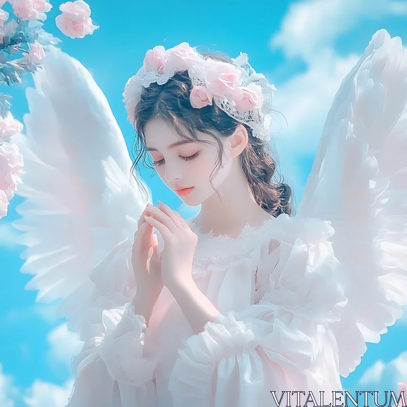 Serene Angel in Sky with Wings AI Image