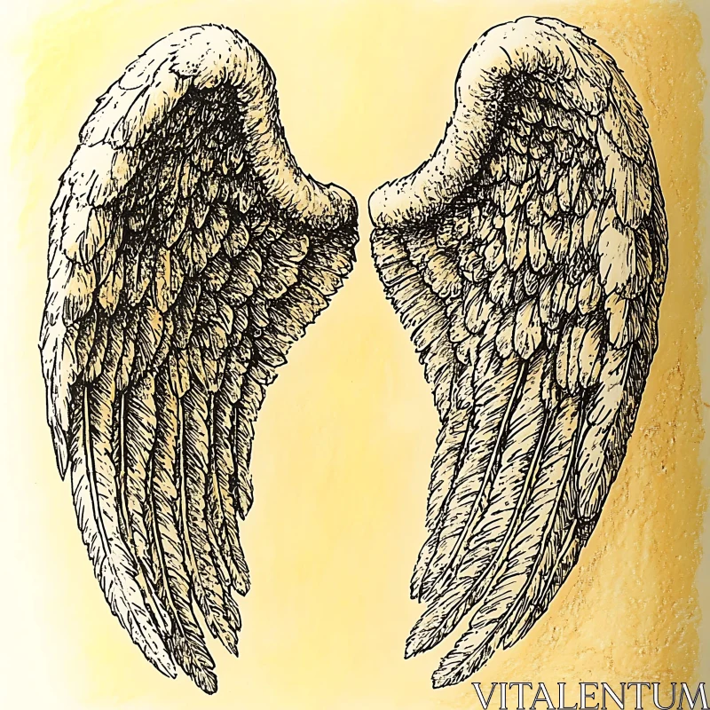 Sketch of Angel Wings on Yellow AI Image