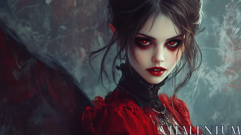 Crimson Gaze: A Vampire Portrait AI Image