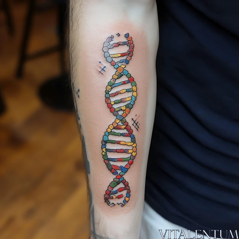 Vibrant DNA Tattoo on Forearm AI Image