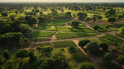 Lush Green Fields and Trees from Above