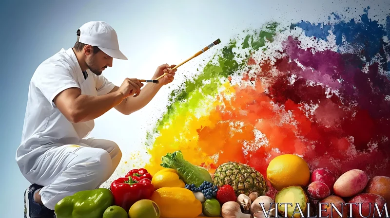 Colourful Fruits and Vegetables Painting Concept AI Image