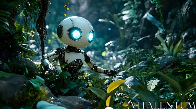 Lost Robot in the Greenery AI Image