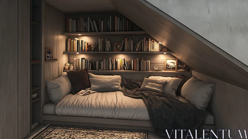 Attic Reading Nook with Bookshelves AI Image