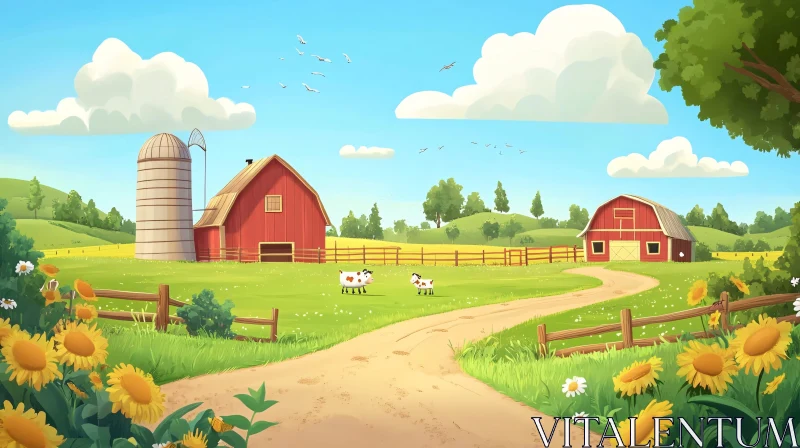 Sunny Farm Cartoon AI Image