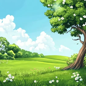 Scenic Landscape of Blooming Meadow