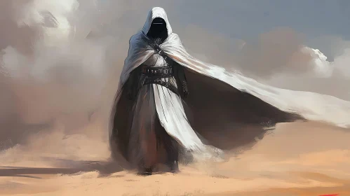 Hooded Character in Desert Scene