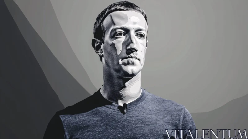 AI ART Mark Zuckerberg Monochrome Illustration