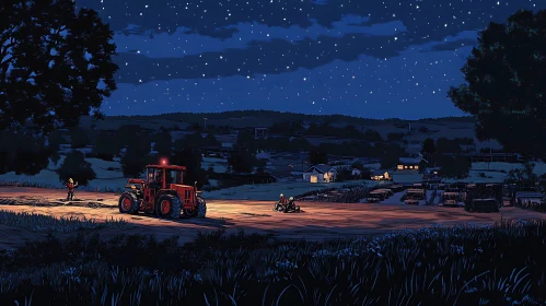 Starlit Tractor Landscape