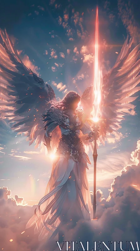 AI ART Winged Guardian with Luminous Blade