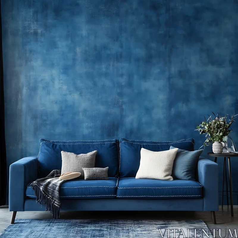 AI ART Contemporary Blue Living Room Design