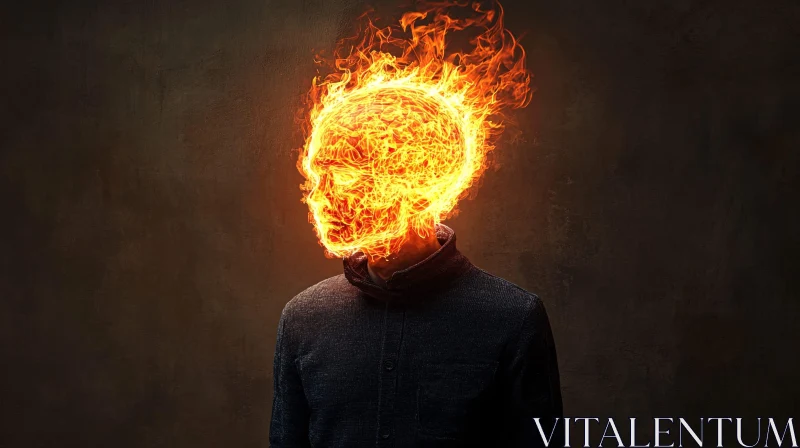 AI ART Man with Flaming Skull Head