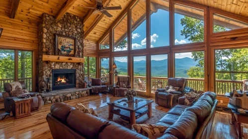 Cozy Cabin Interior with Mountain Vista