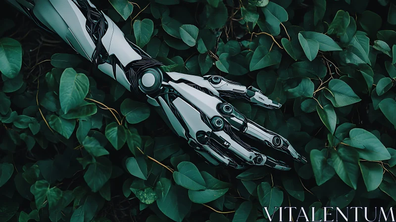 Futuristic Robotic Arm amidst Nature AI Image