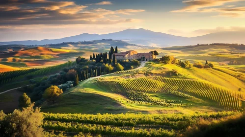 Rolling Hills and Vineyard in Tuscany