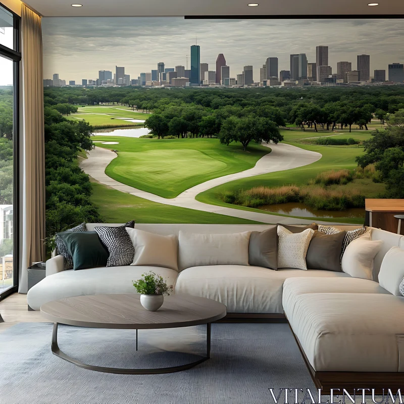 AI ART Modern Living Space with Scenic Backdrop