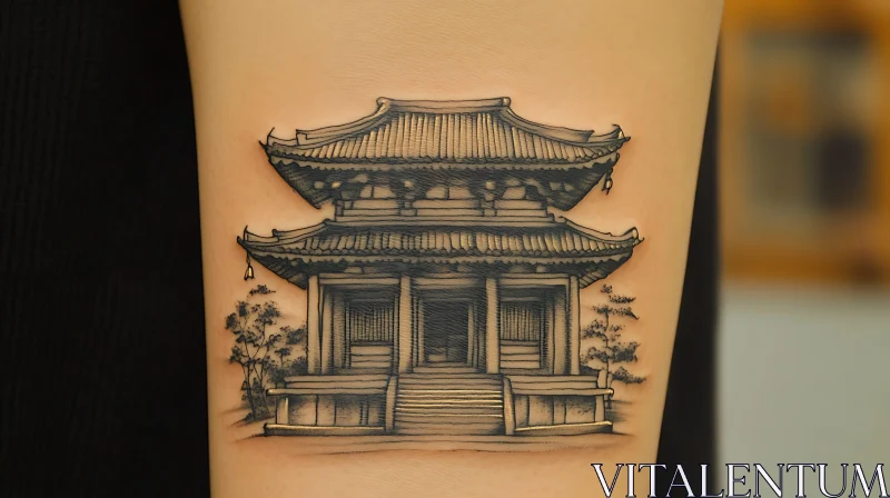 AI ART Detailed Oriental Temple Tattoo Design