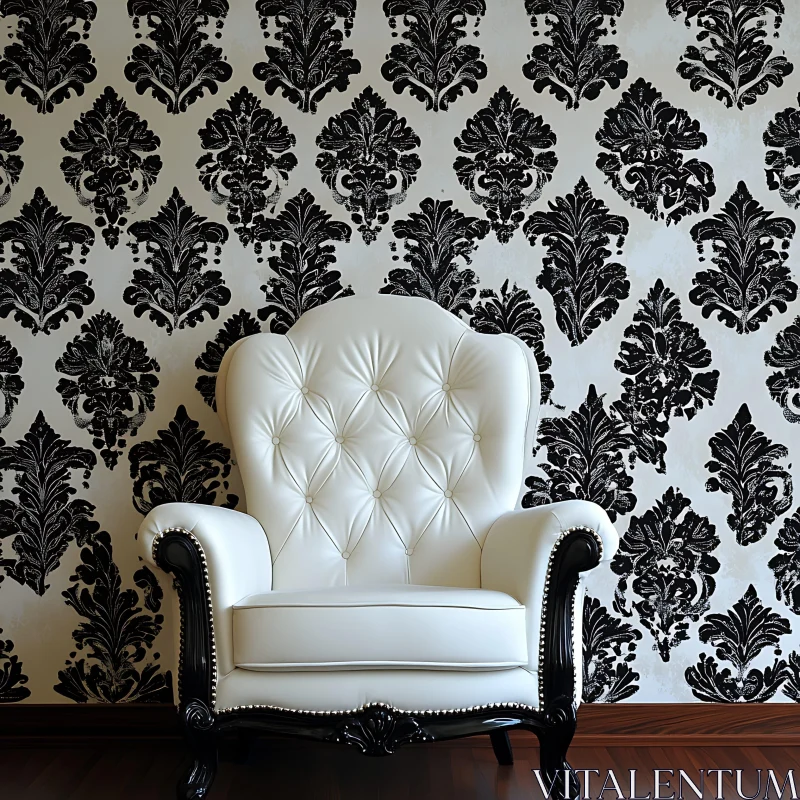 AI ART White Armchair Against Floral Wallpaper