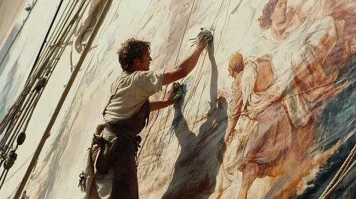 Painter Working on Classical Mural