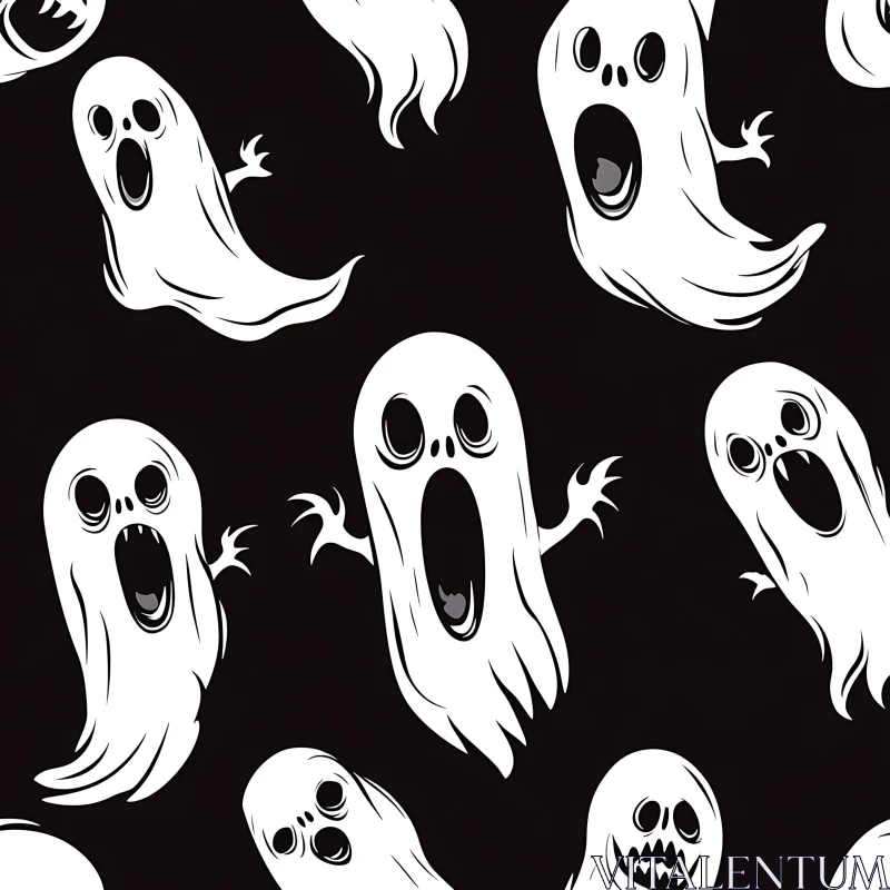 AI ART Cartoon Ghosts Seamless Halloween Pattern