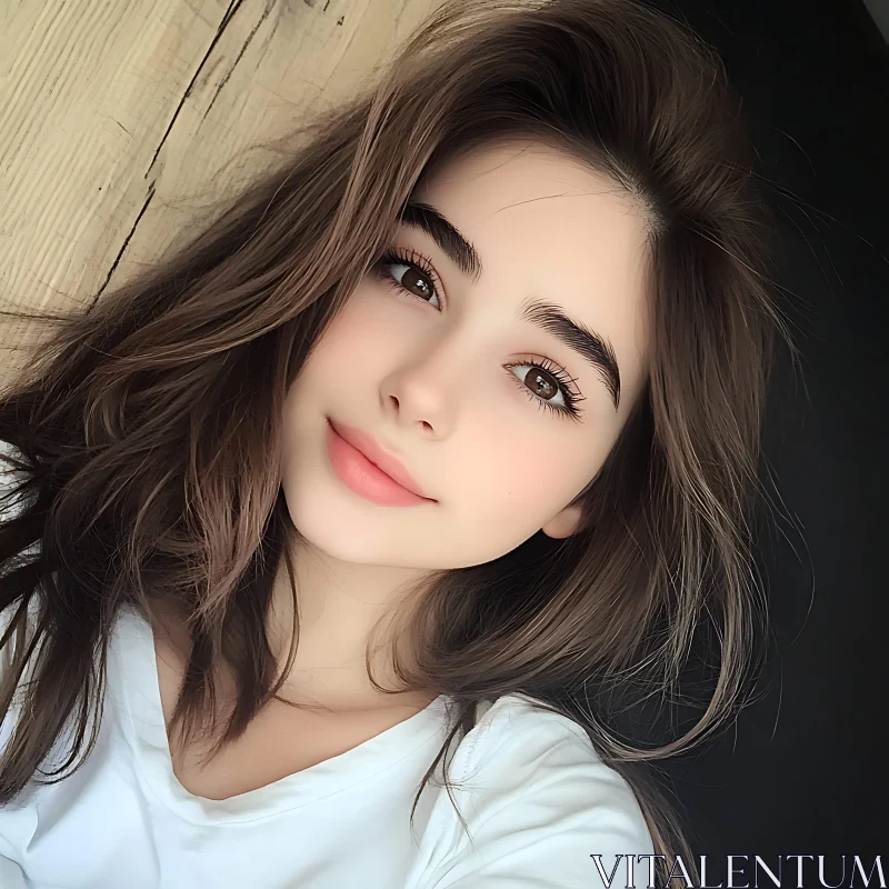 Elegant Woman Portrait with Brown Hair AI Image