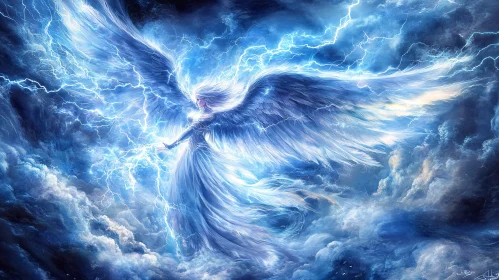 Electric Angel in Cloudy Sky