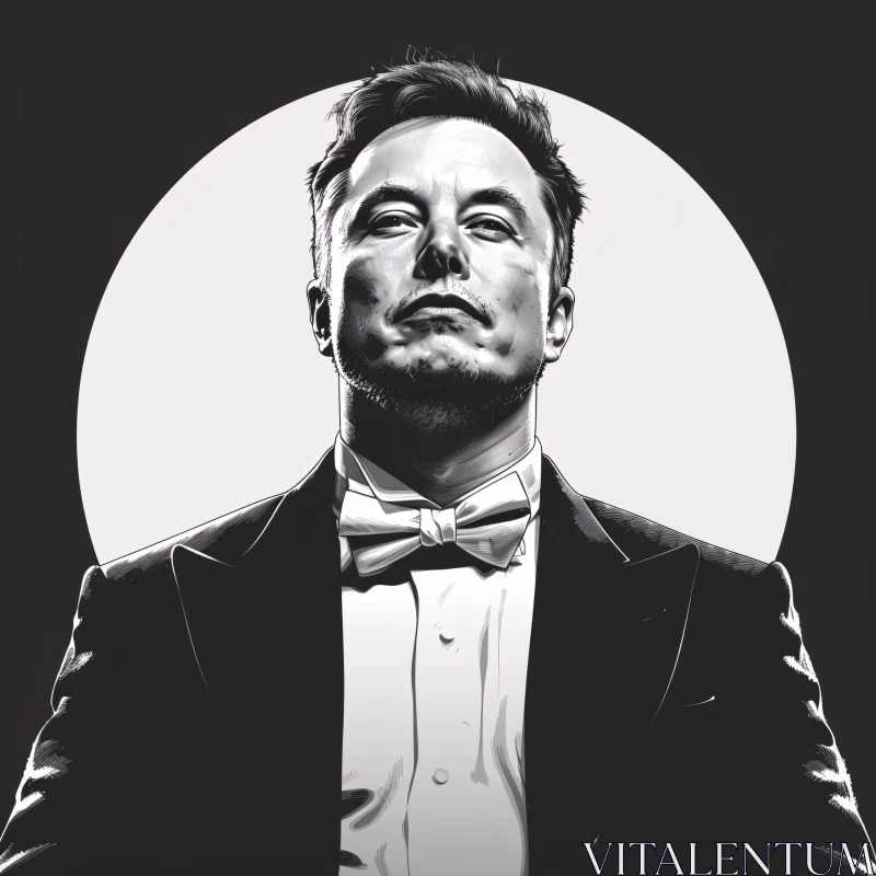 AI ART Black-and-White Portrait of Elon Musk