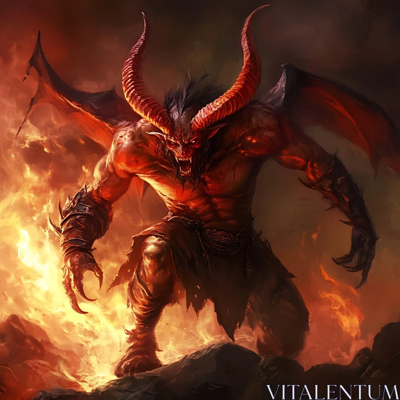 Red-Skinned Demon Amidst Flames AI Image