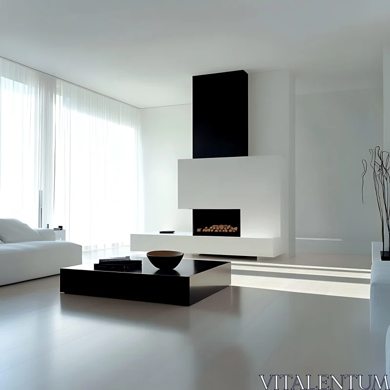 AI ART Sleek White Living Room with Fireplace