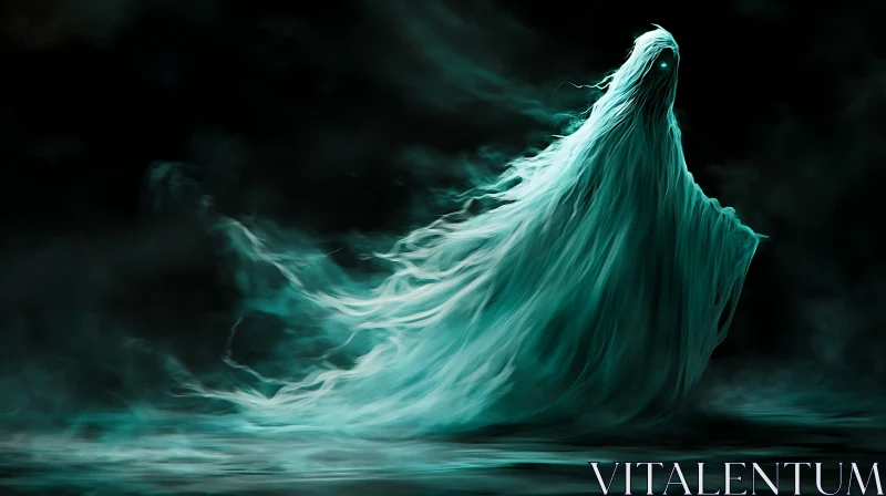 Mystic Ghost in Ethereal Teal Fabric AI Image